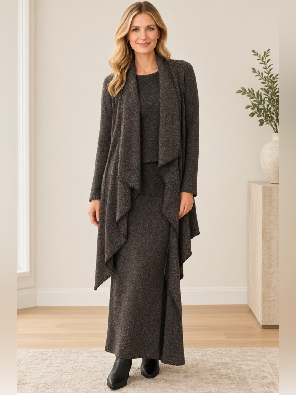 Bailey 44 Dark Brown Draped Open-Front Cardigan